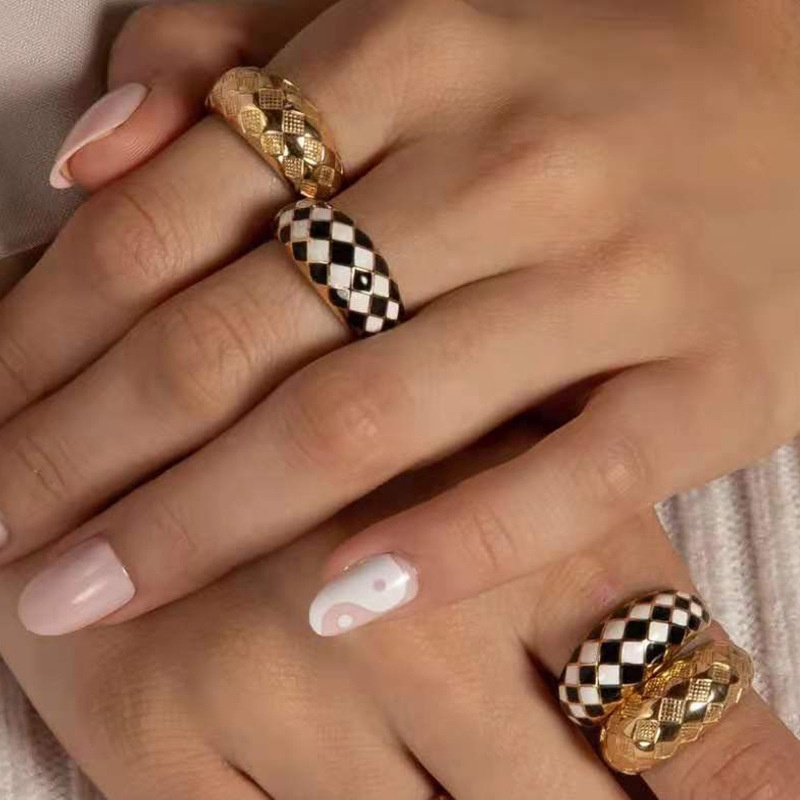 Stainless steel Chunky Black white Enamel Ring Supplier