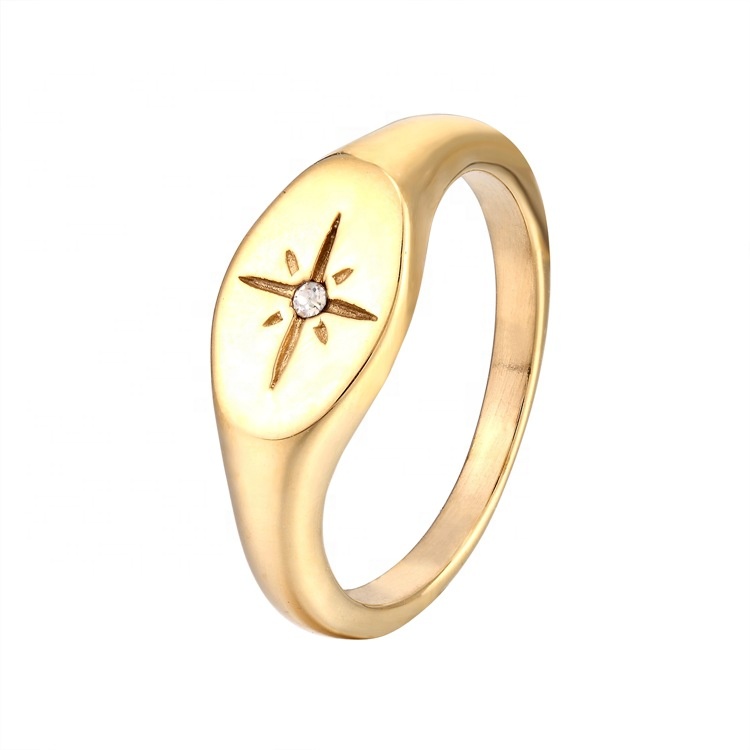 14K gold Coating Stainless Steel Pearl Inlaid Band Ring Supplier