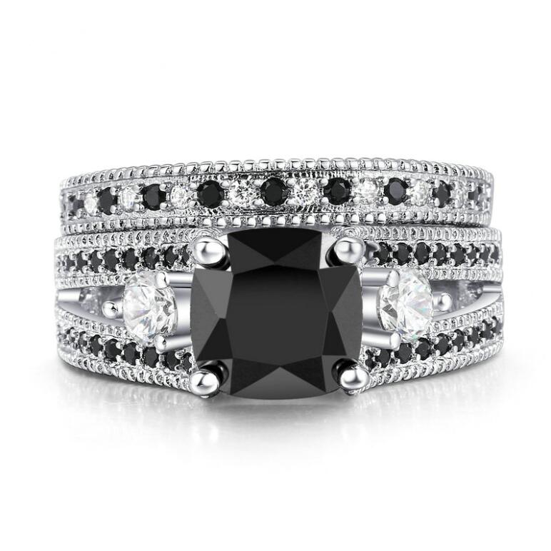 Black Nano Zircon Micro Inlay White Gold Plated Women's Ring Wholesaler
