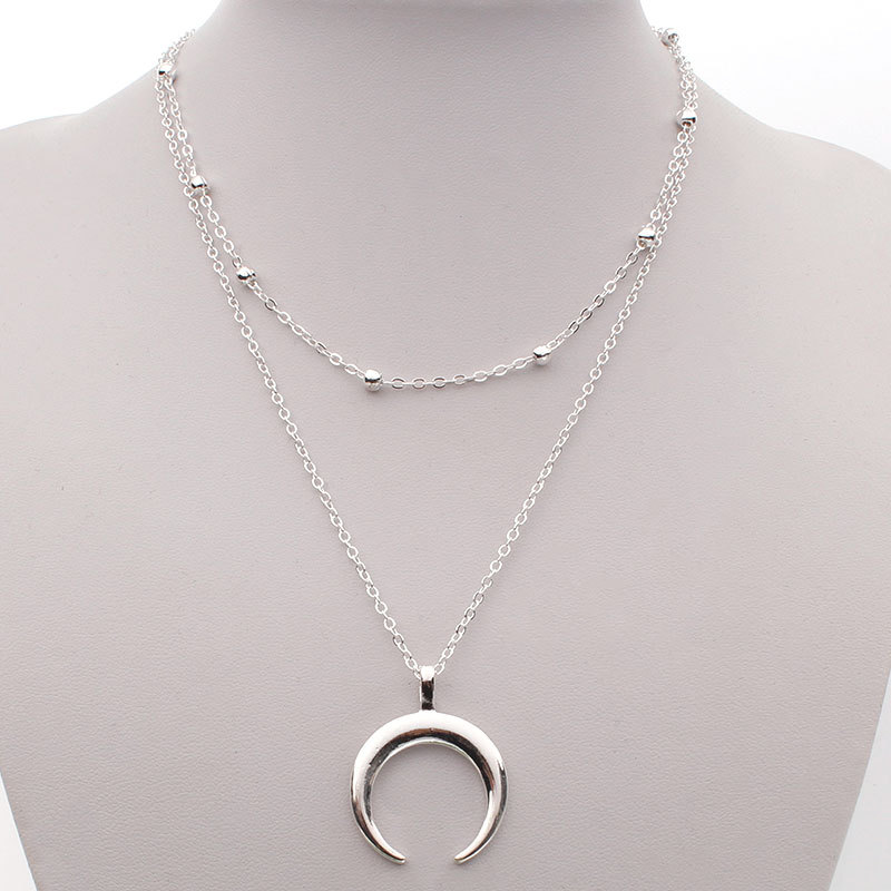 Simple Style Double layer Link Chain Gold Moon Charm Necklace Wholesaler
