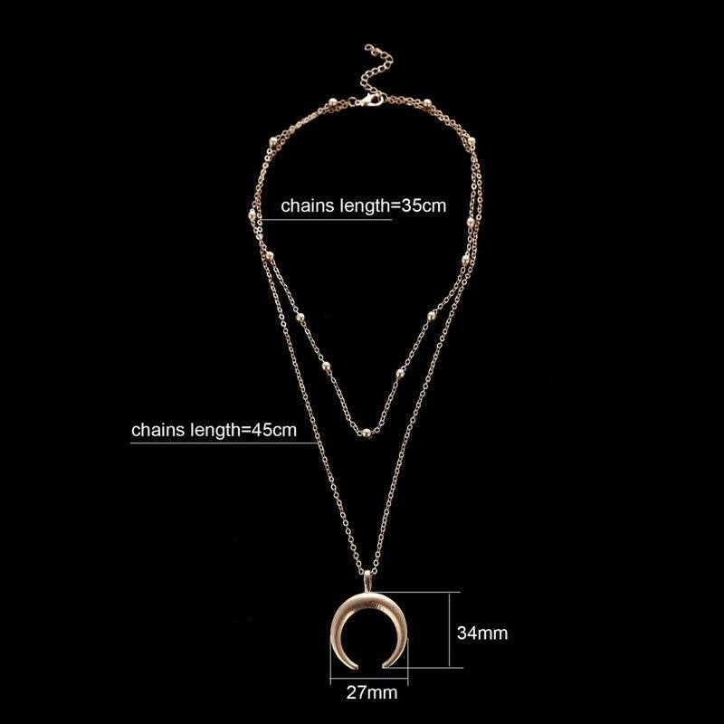 Simple Style Double layer Link Chain Gold Moon Charm Necklace Wholesaler