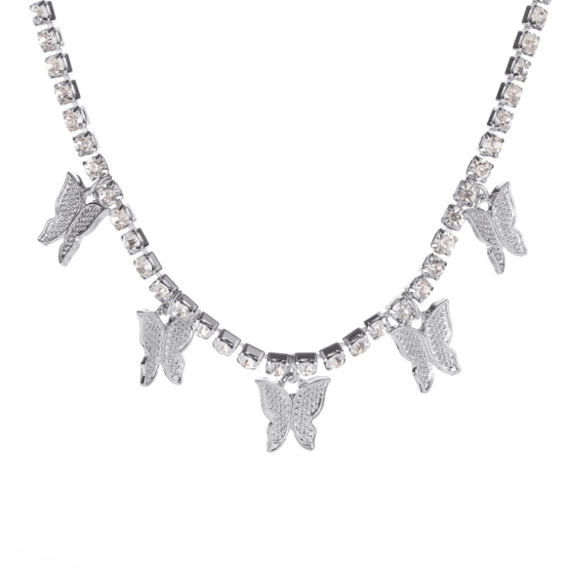 Rhinestone butterfly tennis choker pendant necklace Wholesaler