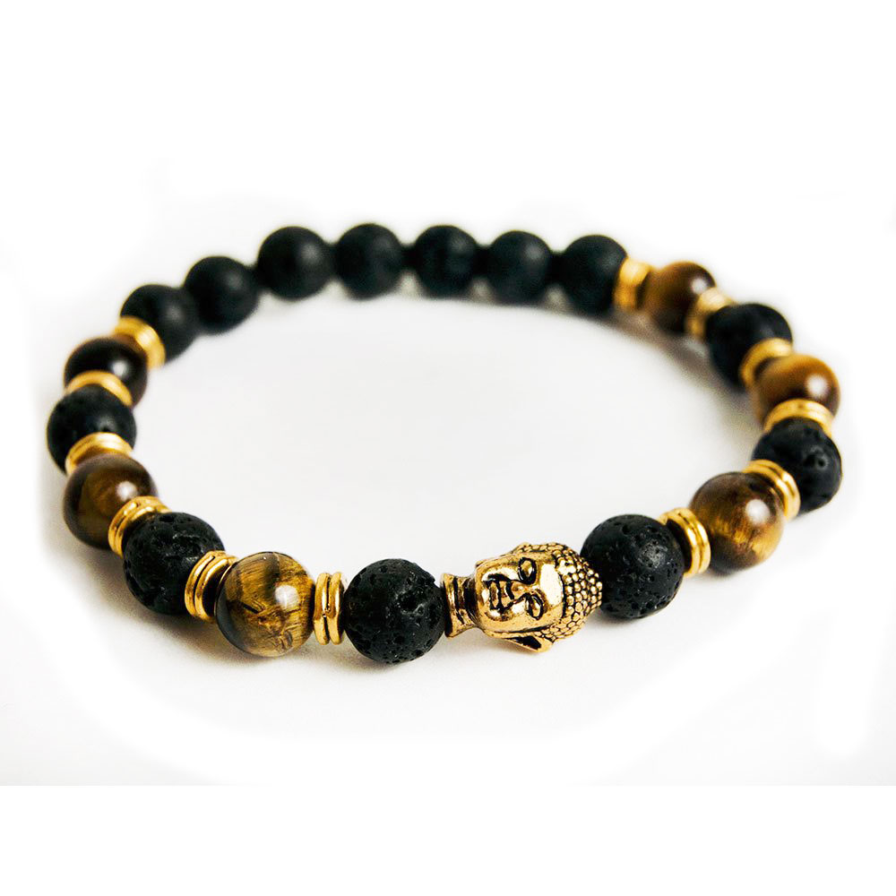 Genuine Tiger's Eye and Lava Buddha beaded Bracelet Supplier