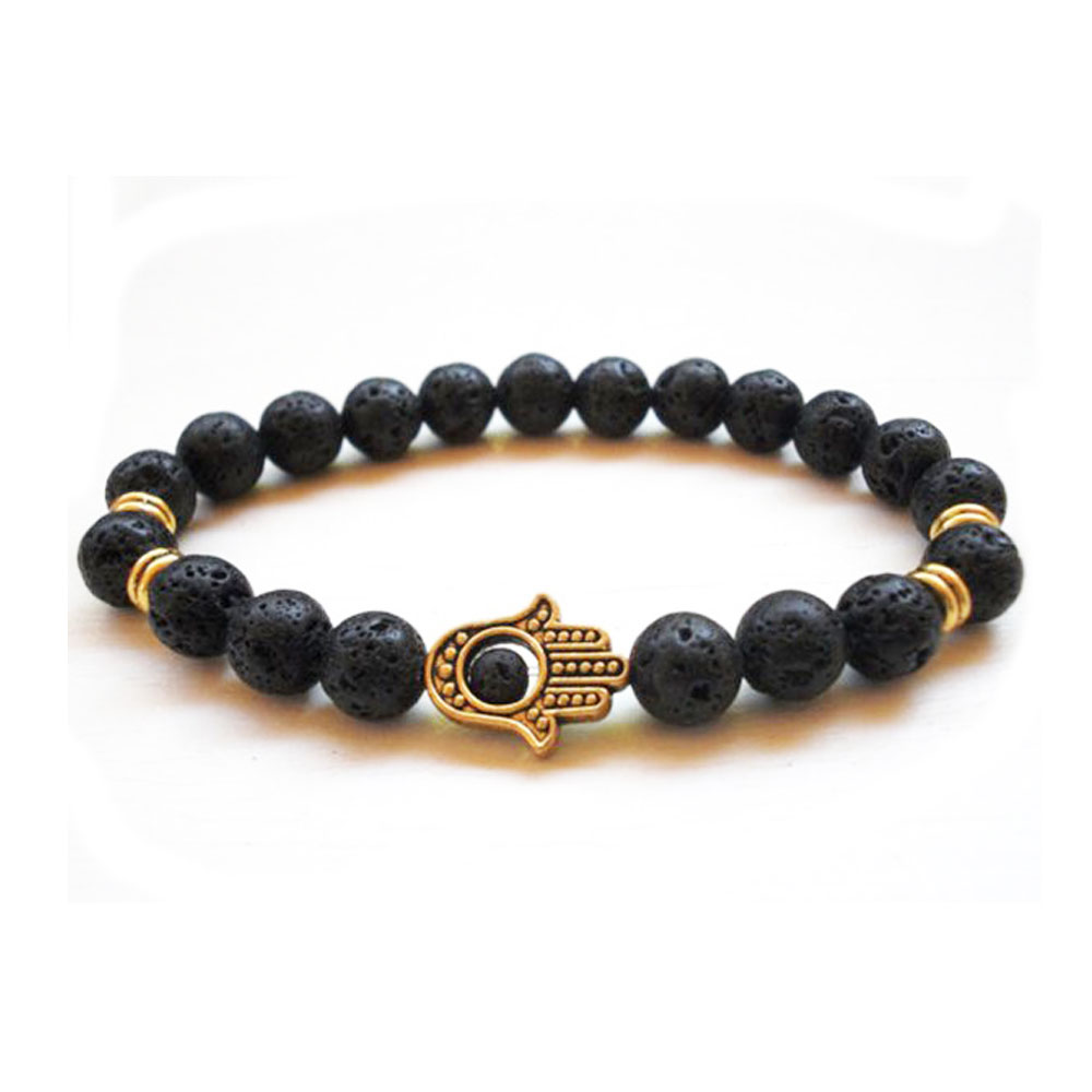 Natural Lava Stone Hamsa hand charm beaded Bracelet Supplier