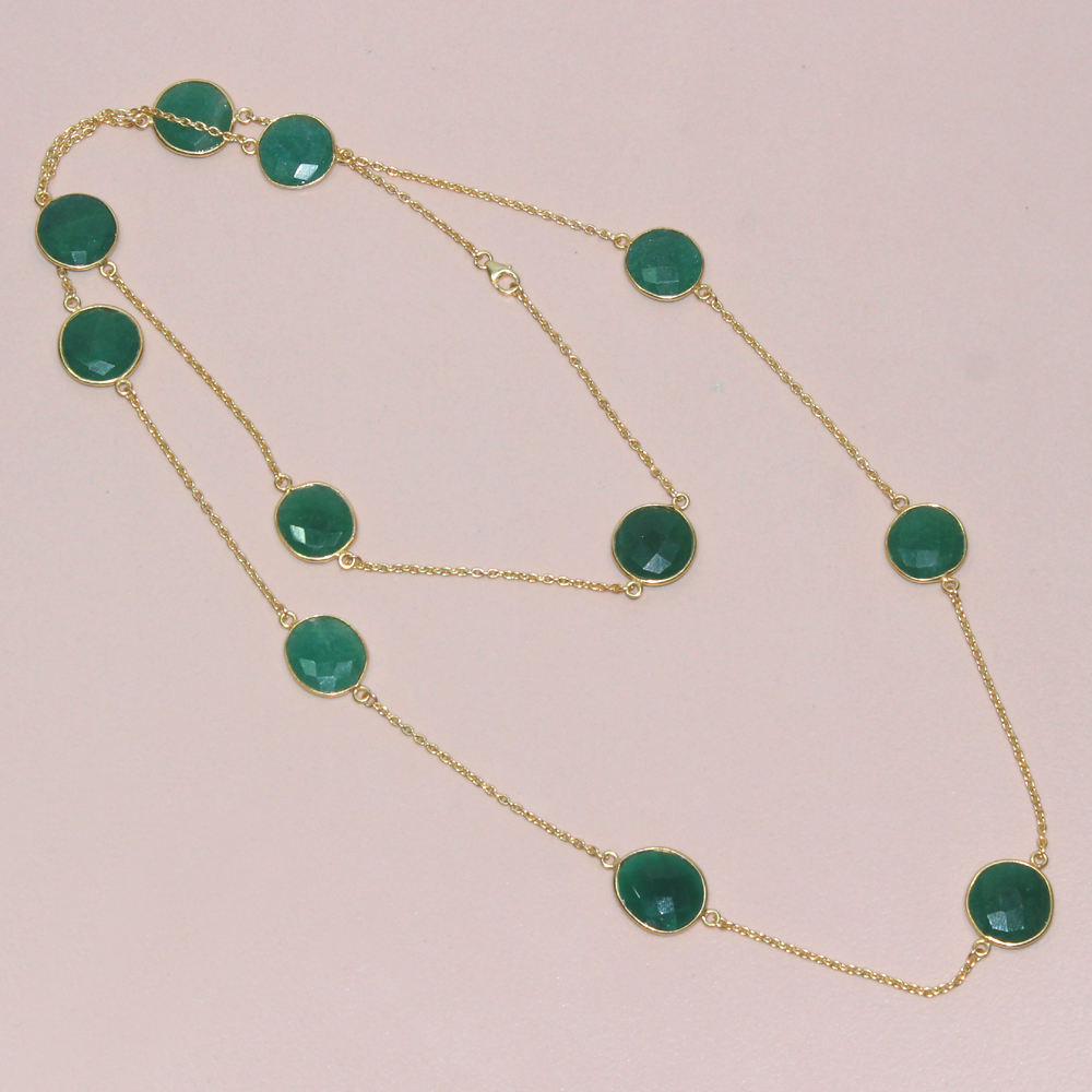 Green Onyx RoundShape 925 Sterling Silver Necklace exporter
