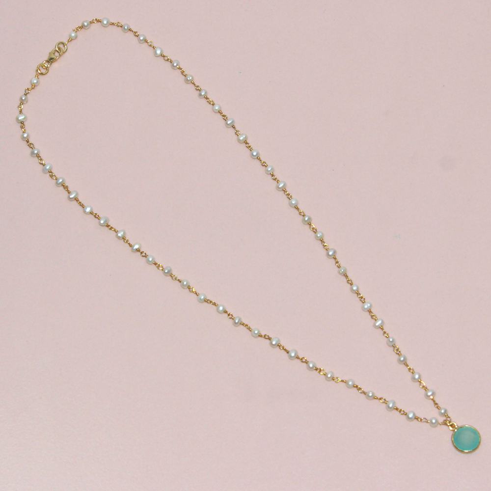 Peru Chalcedony with Pearl Round Shape 925 Sterling Silver Necklace exporter