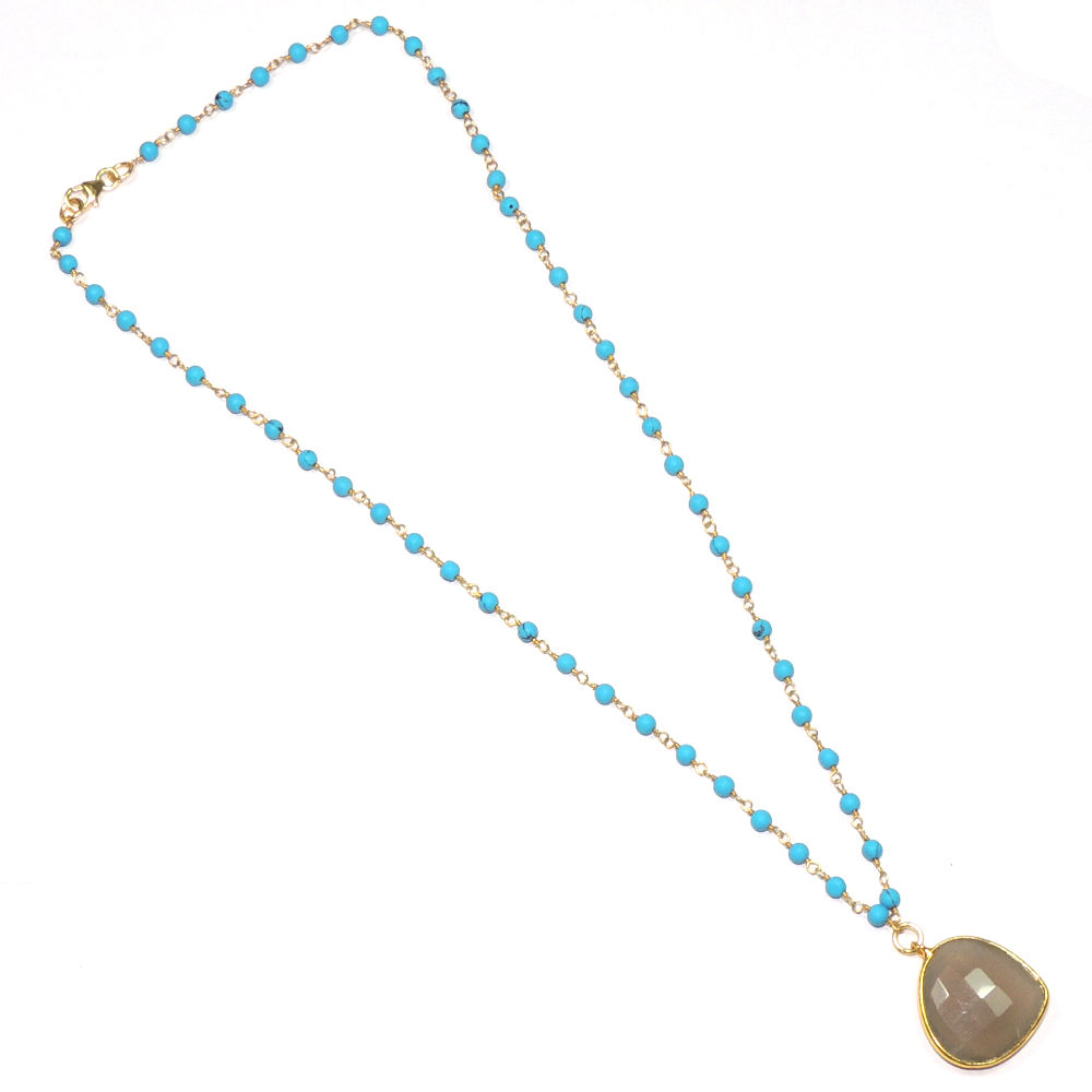 Gray Chalcedony with Turquoise Shape 925 Sterling Silver Necklace exporter