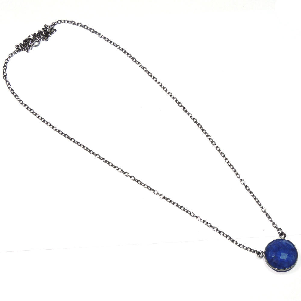 Dyed Blue Sapphire Round Shape 925 Sterling Silver Necklace exporter