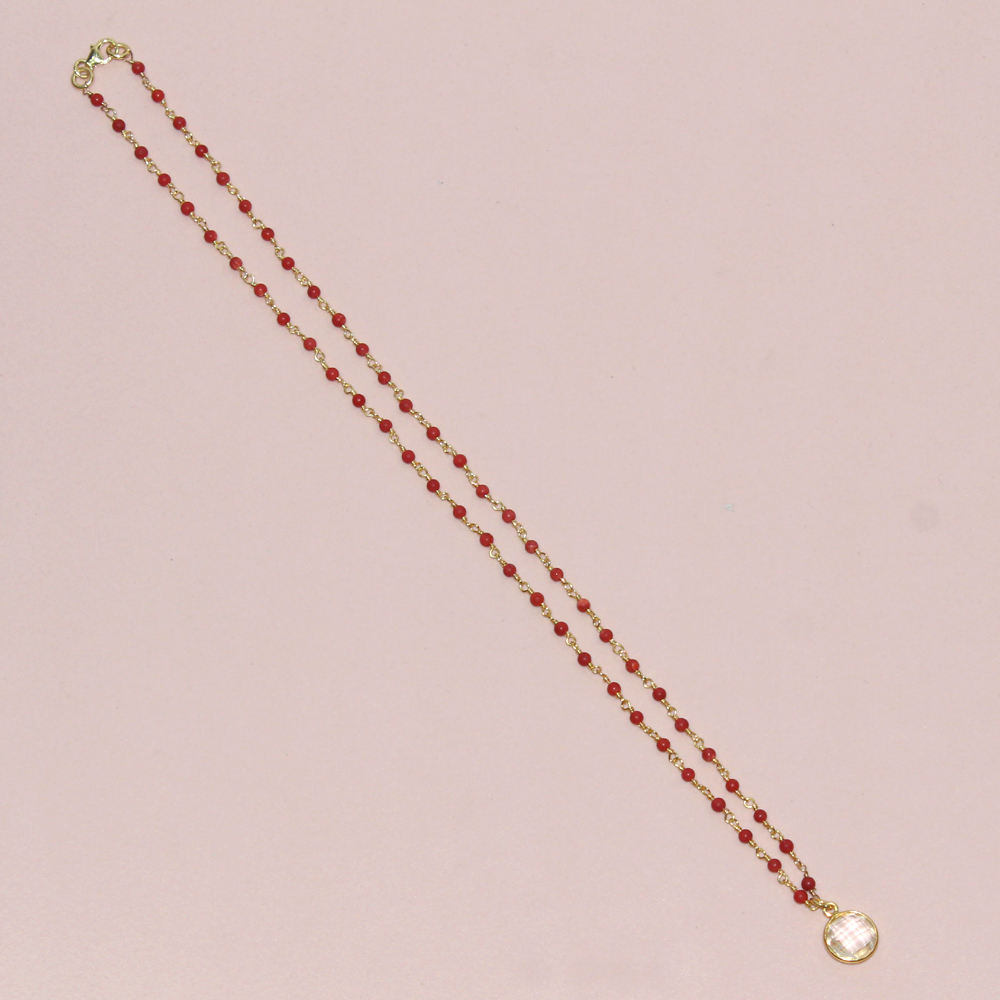 Coral with Crystal Round Shape 925 Sterling Silver Necklace exporter