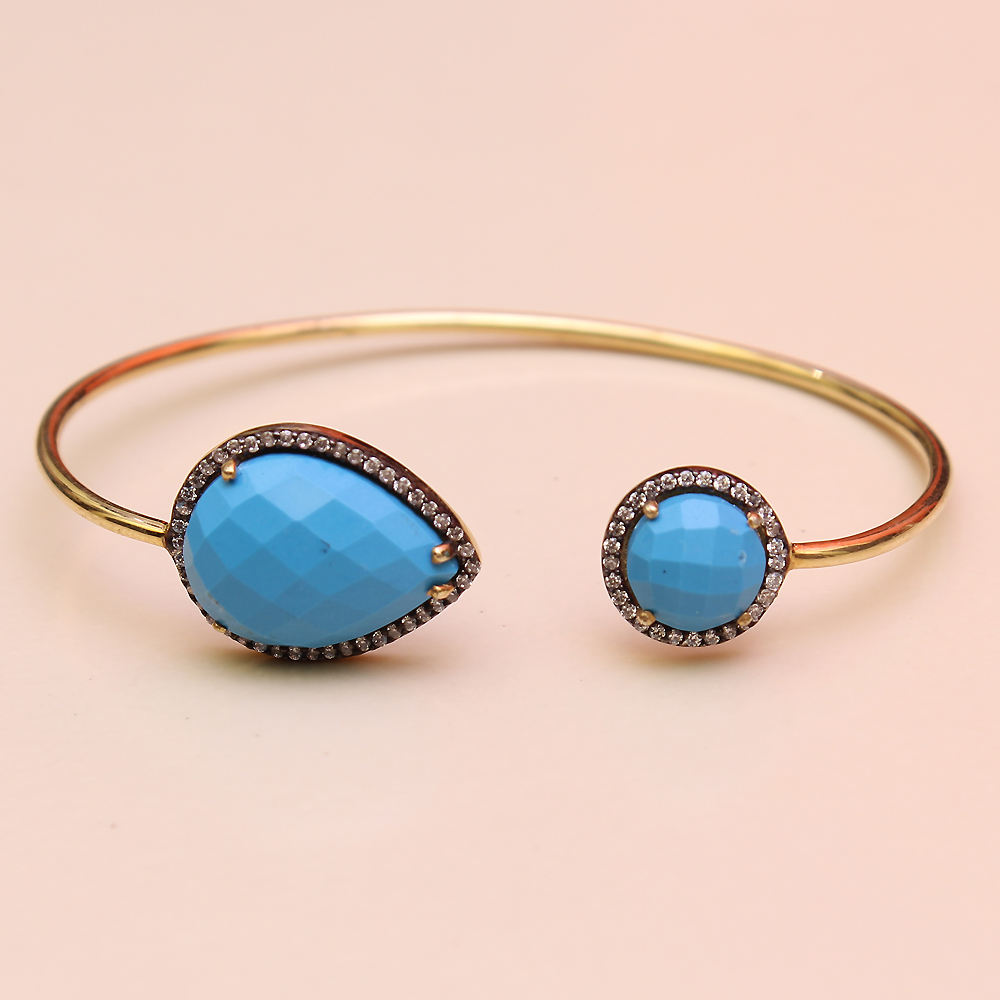 Turquoise Pear & Round Shape with CZ 925 Sterling Silver Bangles exporter