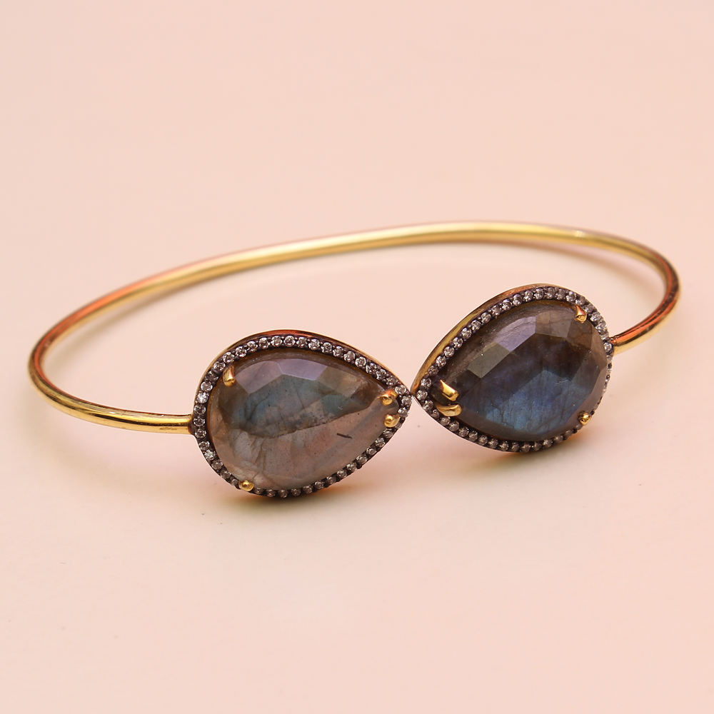 18k Gold Plated Natural Labradorite Gemstone Silver Bangle exporter