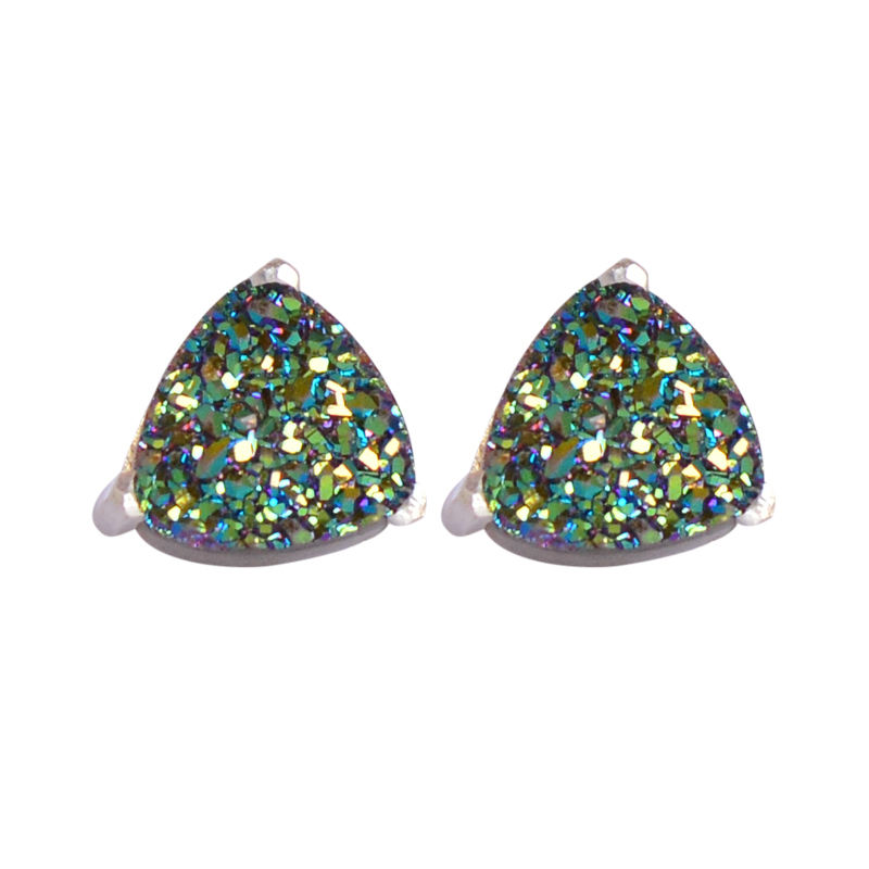 Green Titanium Druzy  Silver Prong Stud Earrings exporter