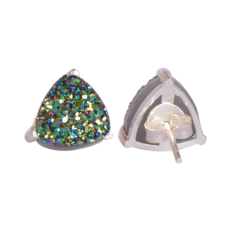 Green Titanium Druzy  Silver Prong Stud Earrings exporter
