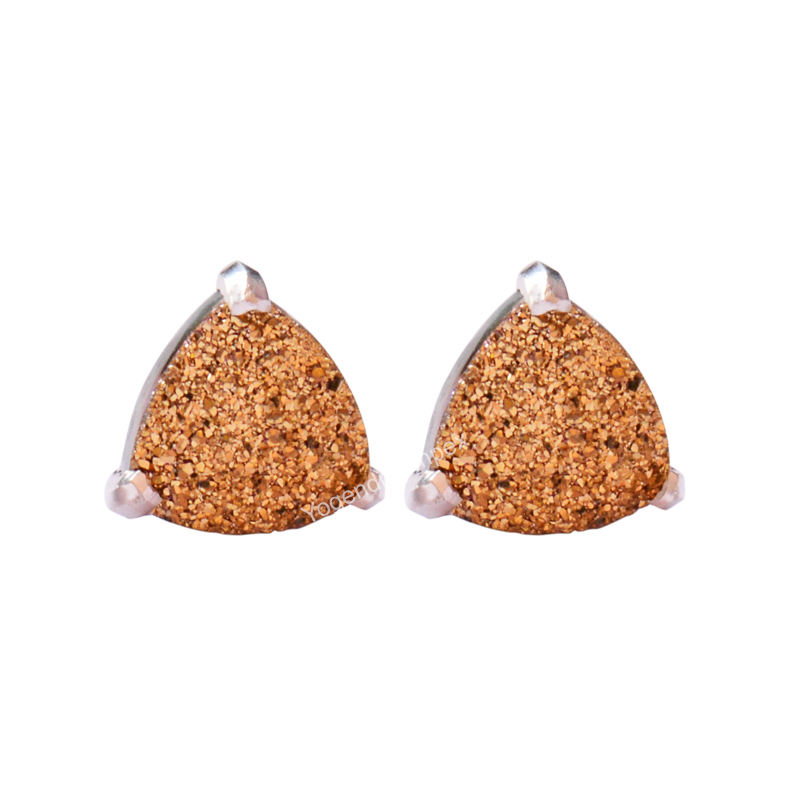 Gold Titanium Druzy Silver Prong Stud Earrings exporter