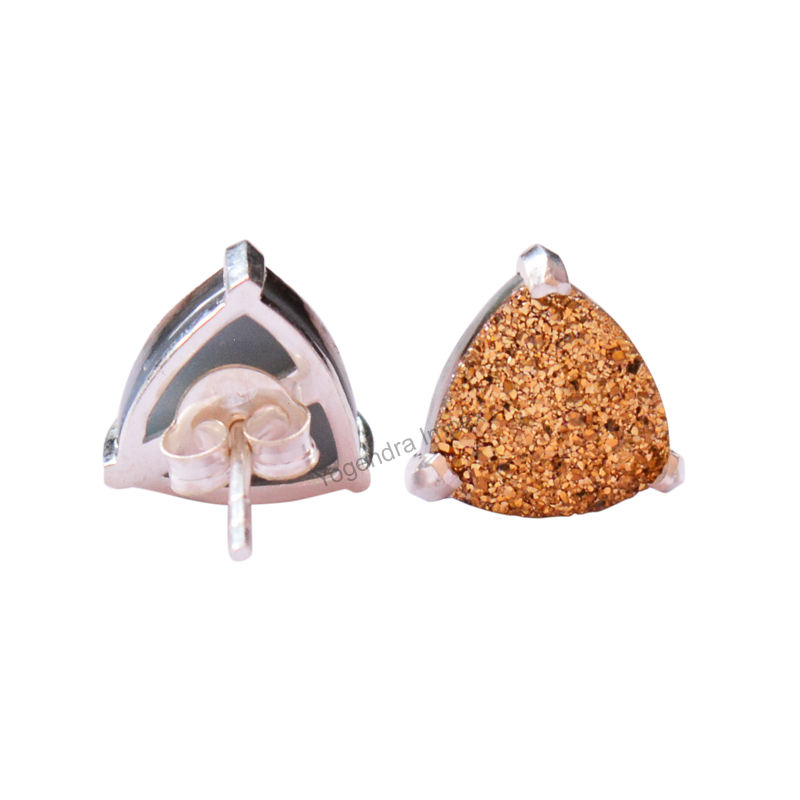 Gold Titanium Druzy Silver Prong Stud Earrings exporter