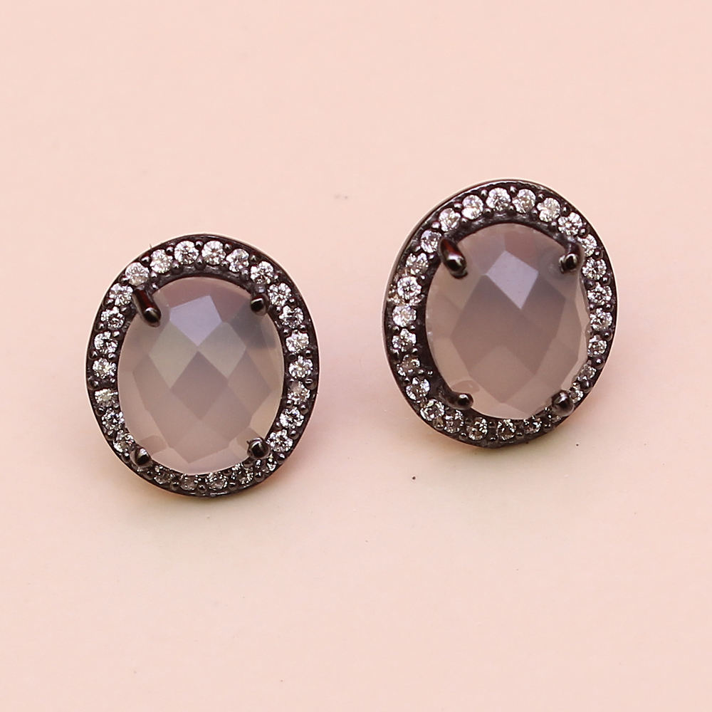 Gray Chalcedony Oval Shape 925 Sterling Sliver Earring exporter