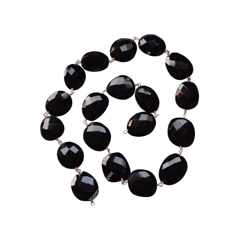 Black Onyx Irregular Shape 925 Silver Wire Wrap Chain Wholesaler