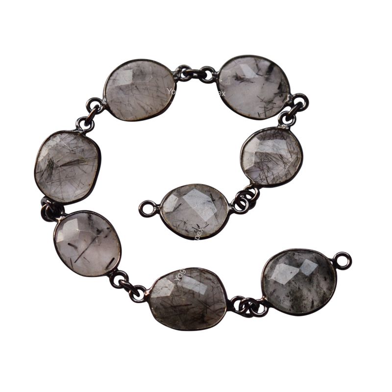 Black Rutile Gemstone Silver Bezel Connector Chain Exporter