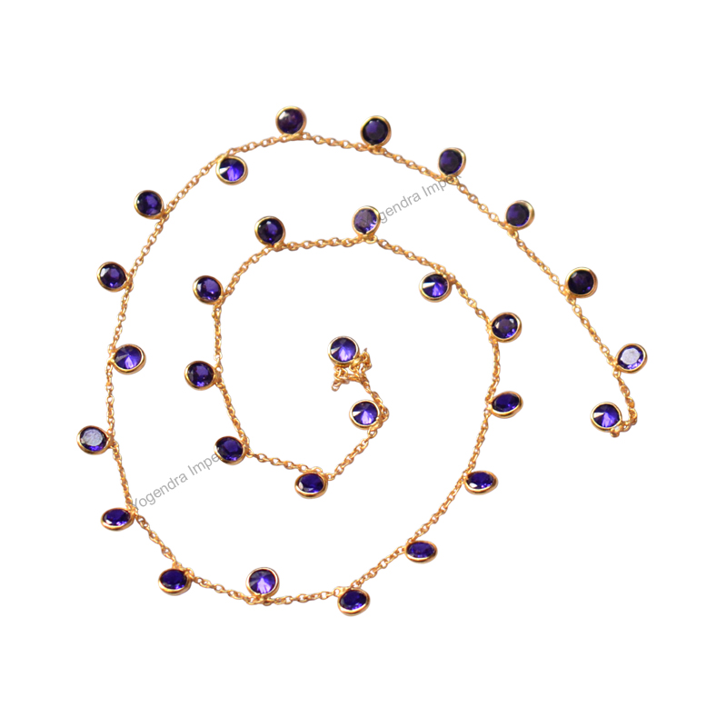 Round Amethyst Gemstone Connector Chain Exporter