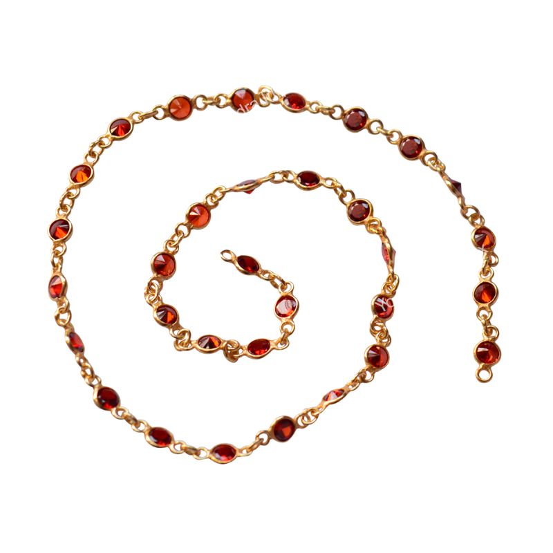 Ruby Cubic Zirconia Gold Plated  Silver Bezel Connector Chain Exporter