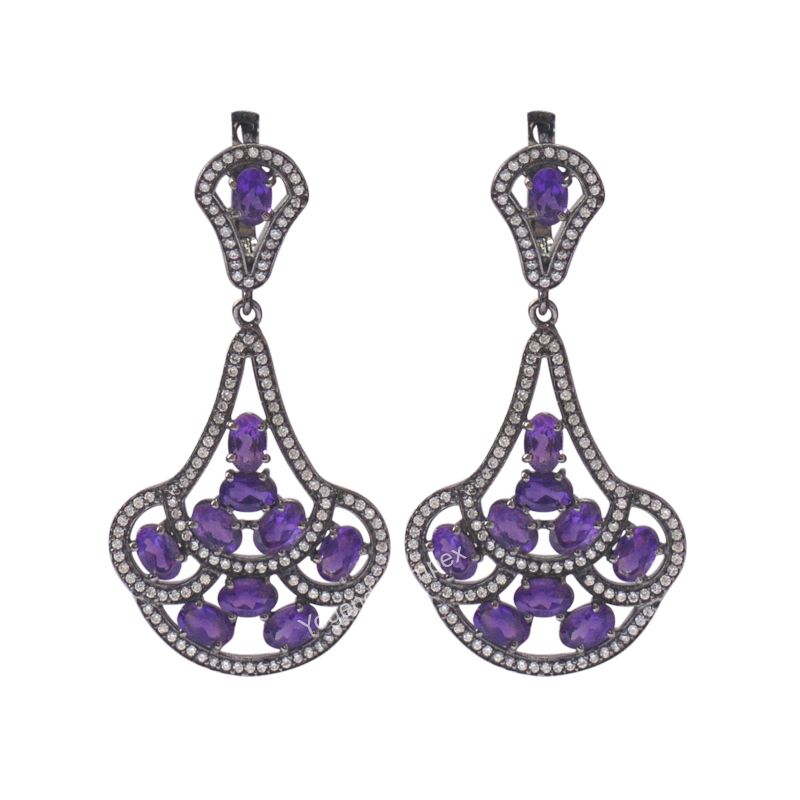 Amethyst Cubic Zirconia Black Rhodium 925 Silver Hanging Earrings  exporter