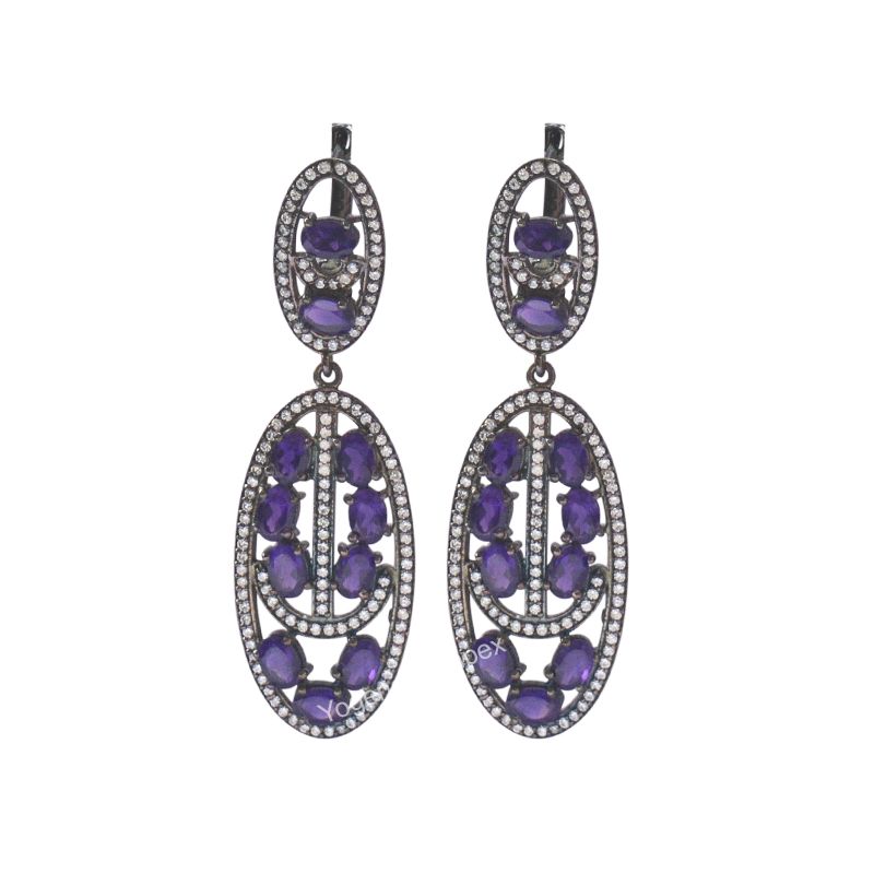 Amethyst Cubic Zirconia Black Rhodium Silver Dangle & Drop Earrings exporter