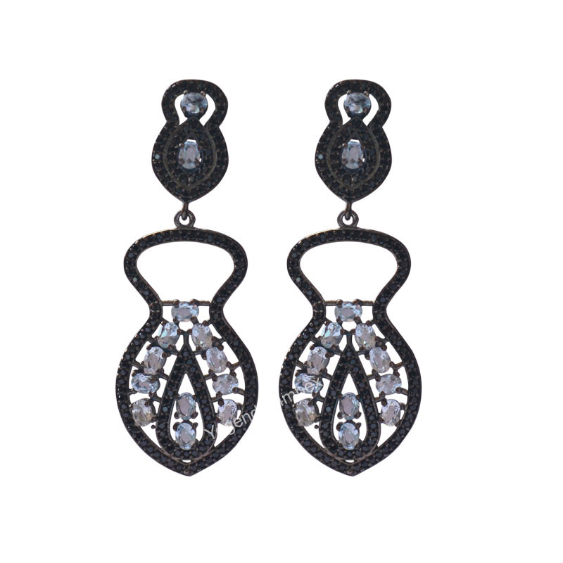 Blue Topaz  Cubic Zirconia Black Rhodium Silver Drop & Dangle Earrings exporter