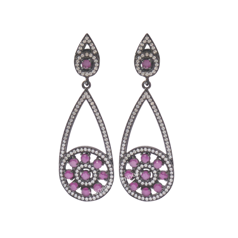 Ruby Gemstone With Cubic Zirconia Earrings  Black Rhodium Plated exporter
