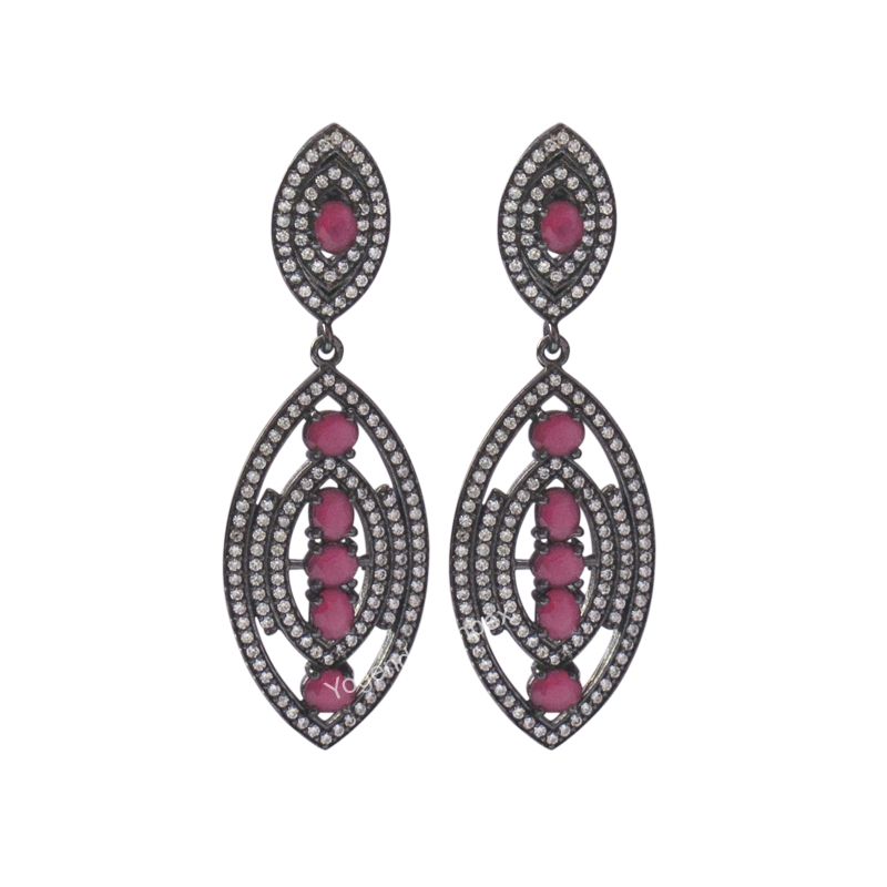 Ruby With Cubic Zirconia Gemstone Silver Drop & Dangle Earrings exporter