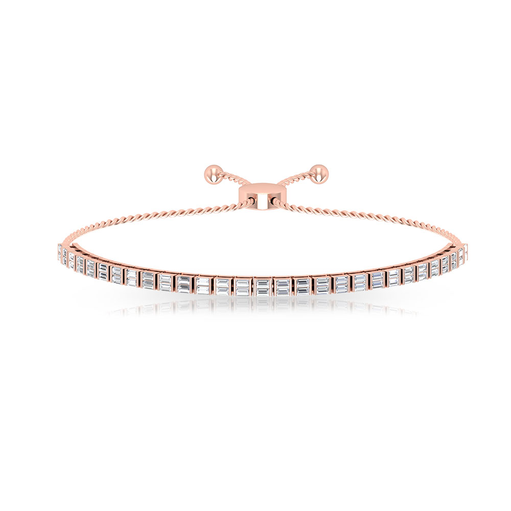 Baguette Diamond Bolo Stacking Bracelet, Bar Set Diamond Adjustable Chain Brace