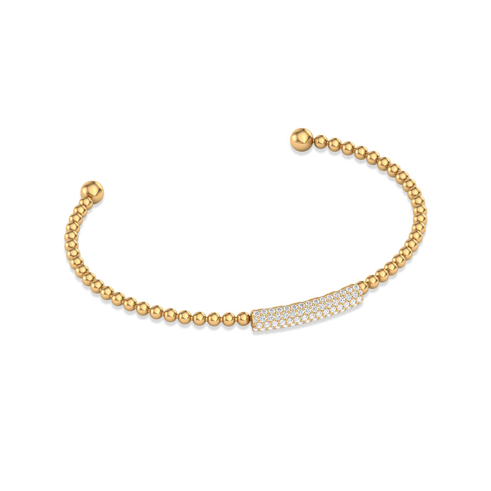 Pave Diamond Beaded Cuff Bracelet, Unique Flexible Bar Bracelet Exporter