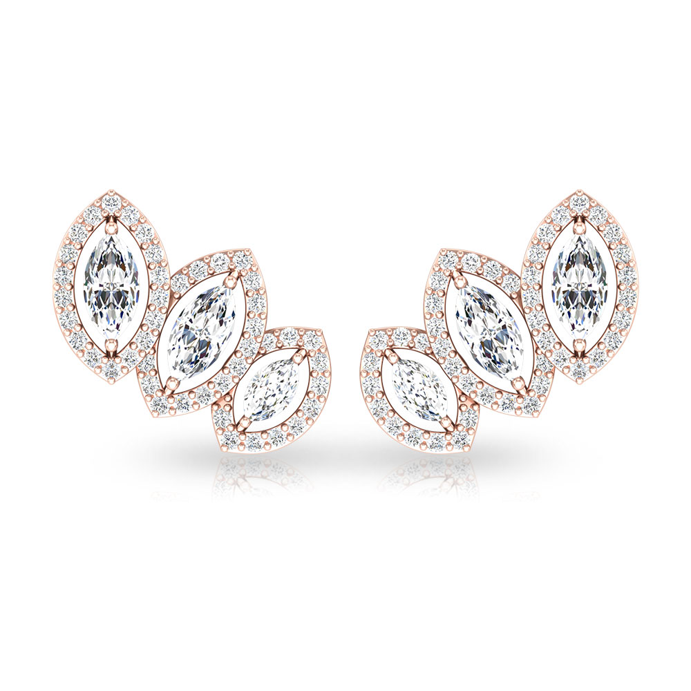 Leaf Shape Diamond Bridal Climber Earring, Marquise Diamond  Manufacturer