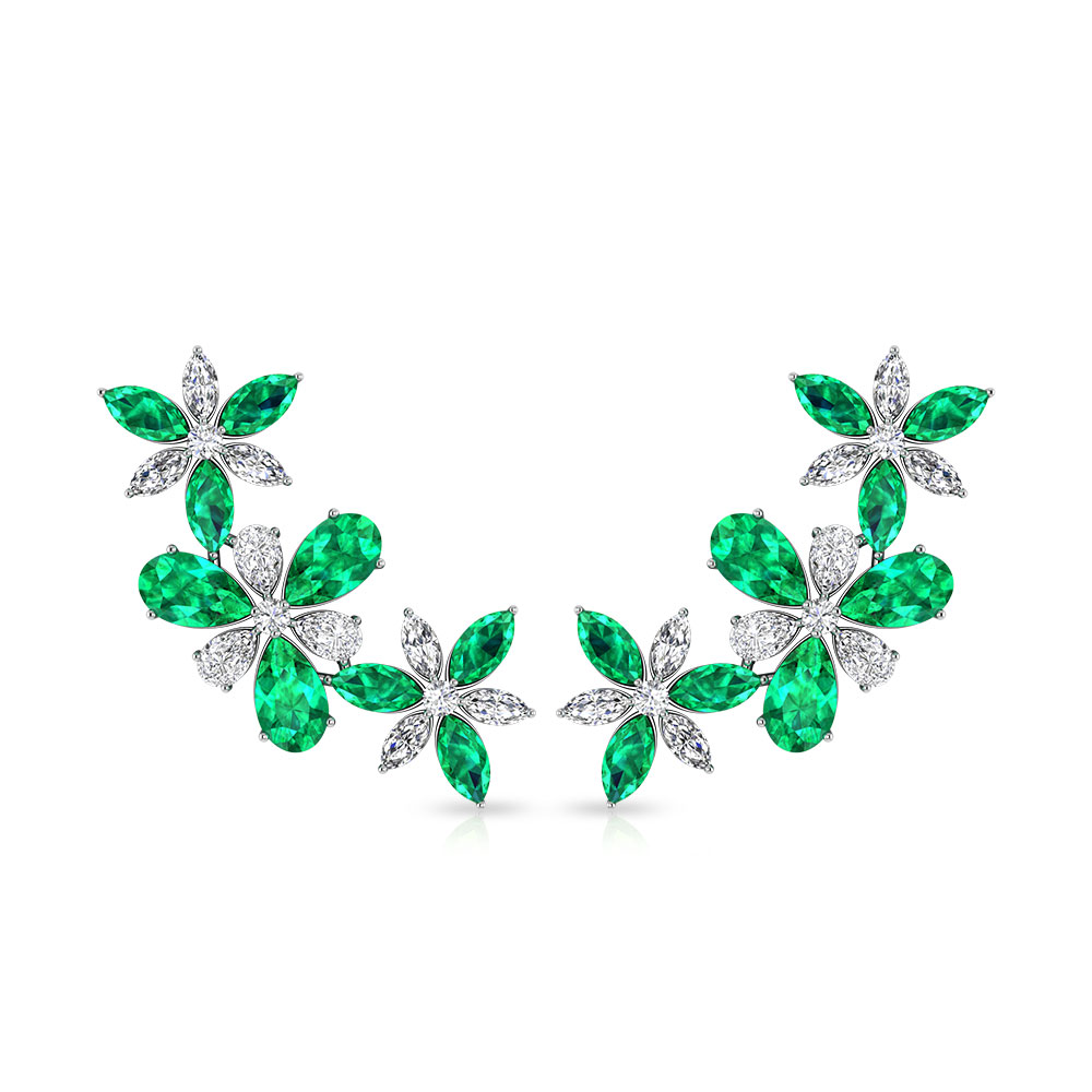 Lab Created Emerald and Zircon Cluster Earrings Manufacturer