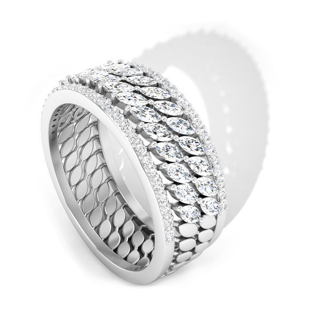 Wholesaler Diamond Cluster Half Eternity Ring, Wide Diamond Wedding Rings