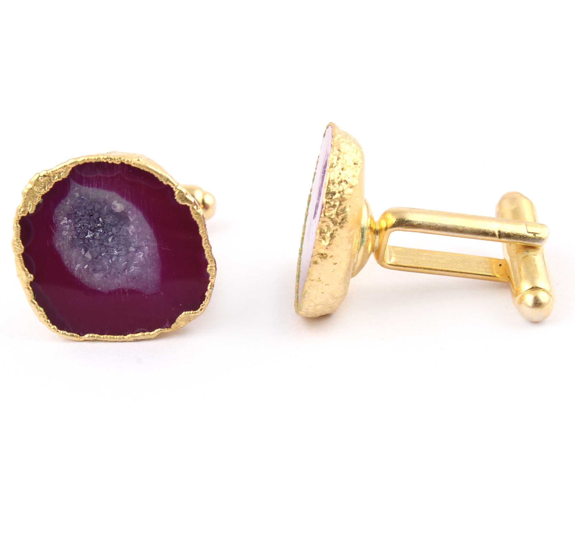 New fashion elegant natural pink durzi cufflink yellow gold plated Exporter