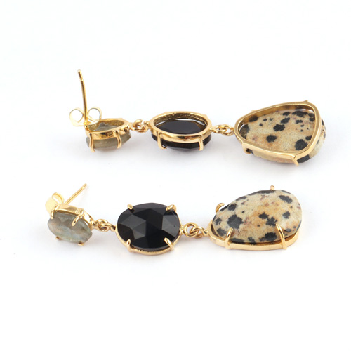 Black onyx and Dalmatian jasper earring Supplier