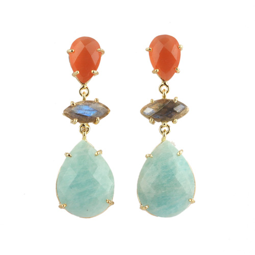 New arrivals faceted cats eye labradorite & amazonite earring 24k Supplier