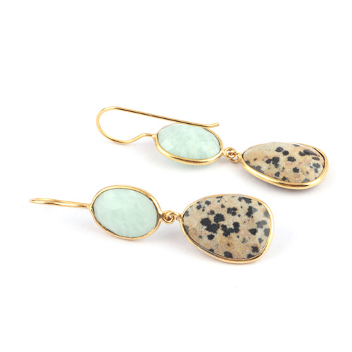 Good feedback checker cut natural amazonite & Dalmatian jasper earring Supplier