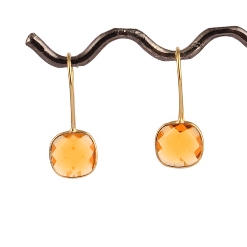 Daily wear cushion shape briolette cut citrine quartz dangle earring Supplier