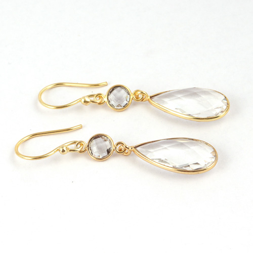 Custom made briolette cut clear quartz earring gold/silver plated  Supplier