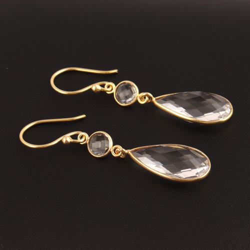 Custom made briolette cut clear quartz earring gold/silver plated  Supplier