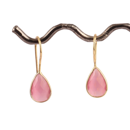 Handmade bezel setting pear shape briolette cut pink cats eye earring Supplier