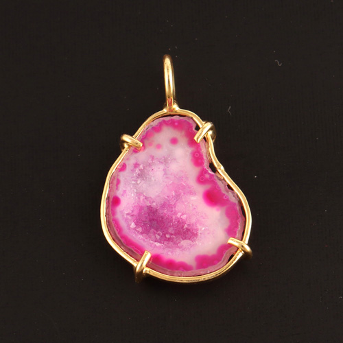 Natural pink geode druse single bail loop pendant gold/silver plated Supplier