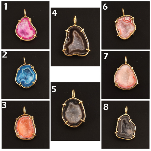 Natural pink geode druse single bail loop pendant gold/silver plated Supplier