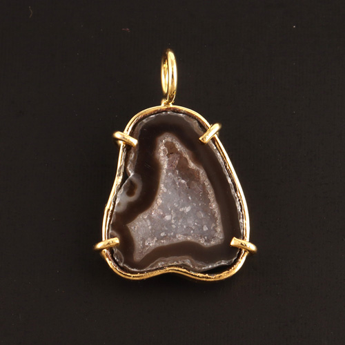 Hot fashion natural black geode druse single bail loop pendant Supplier