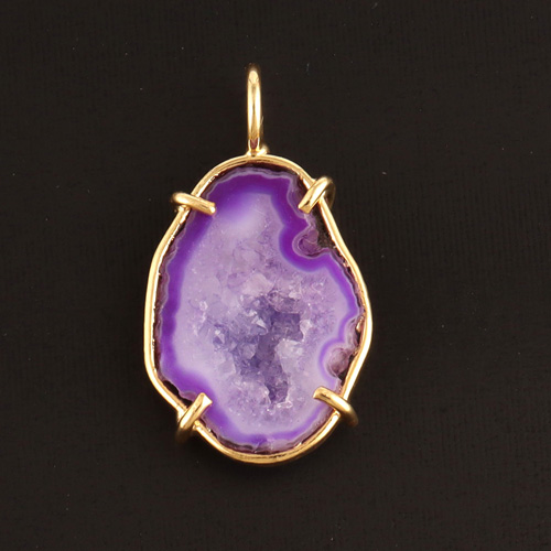 New fashion natural purple geode druse single bail loop pendant Supplier