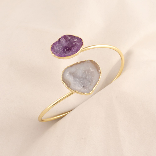 Trendy woman fashion natural purple & white geode druse bracelet Supplier