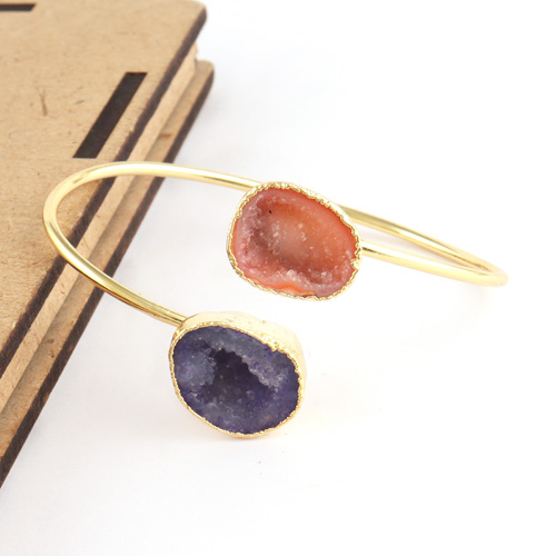 High polished natural orange & lite blue geode druse women bracelet Supplier
