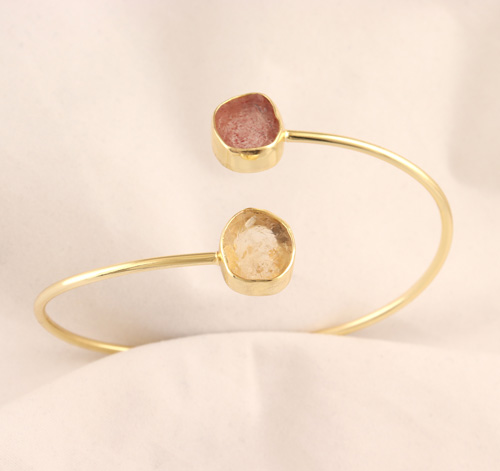 Popular ladies fashion natural raw citrine & strawberry quartz bracelet Supplier