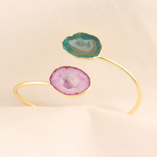 Top fashion stylish lady natural green & pink geode druse bracelet Supplier